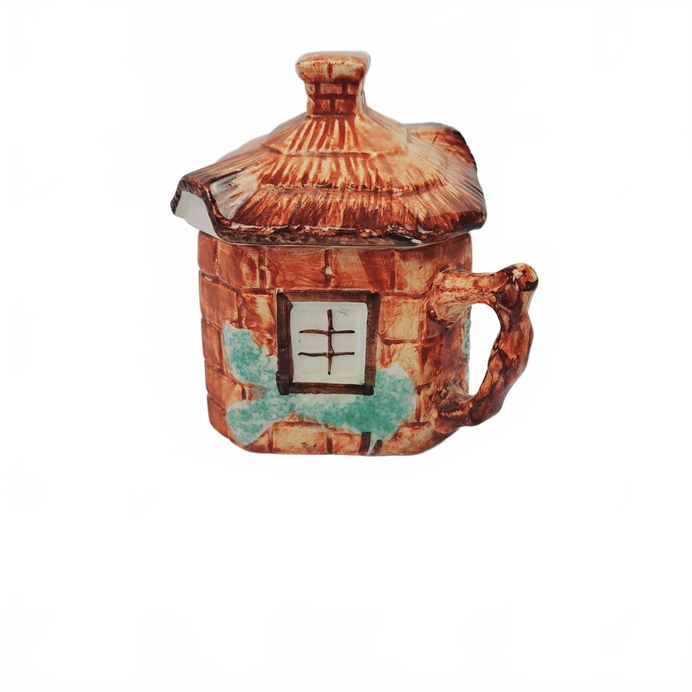 Keele Pottery England Cottage Ware Creamer & Sugar‎ Bowl Set Vintage Handpainted
